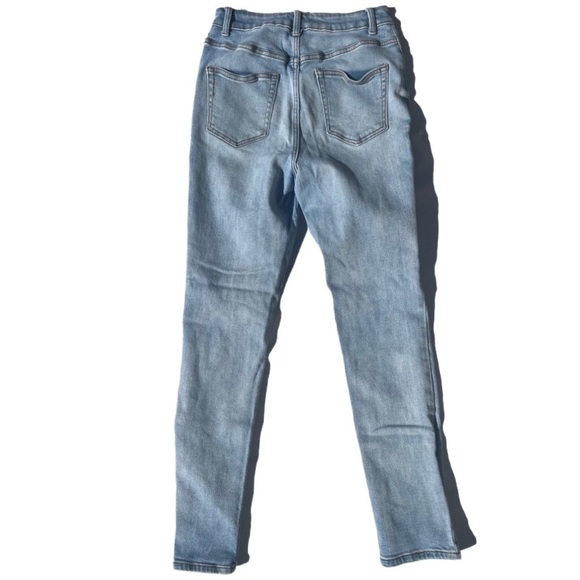 Forever 21 all blue denim stretch distressed butterfly buttons skinny jeans - Picture 2 of 8